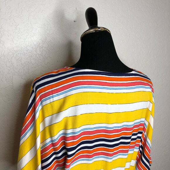 Trina Turk yellow orange white striped peplum faux wrap top size Extra Large XL - Picture 8 of 13